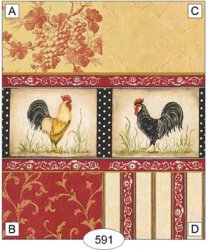 French Kitchen Rooster Red Stripe Wallpaper, D