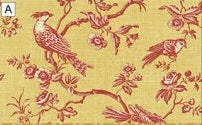 1/2" Scale Bird Toile Gold with Red Wallpaper