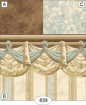 Curtain Swag Sky Blue Damask Wallpaper, C