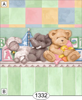 Nursey Shelf Green Wallpaper, Square Blocks, A