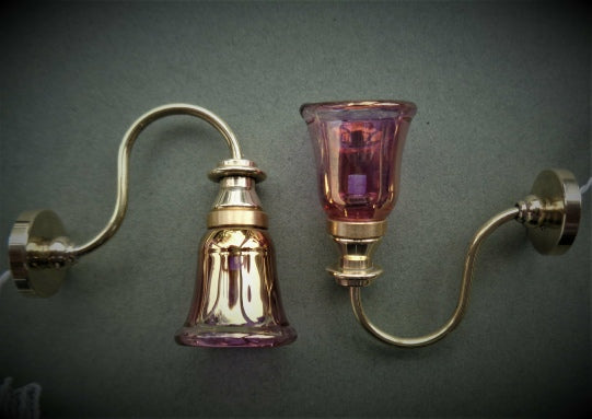 Brass Wall Light Pair, Cranberry Bell