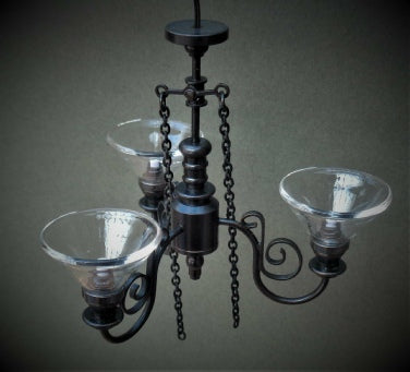 3 Arm Bronze Gas Up Light, Clear Coolie Shades