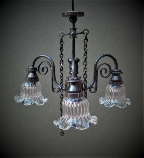 3 Arm Gas Down Light Clear Bell Shade Chandelier