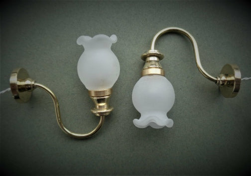 Brass Wall Sconce with Frosted Tulip Shade, Pair