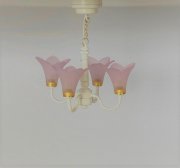 4 Arm White Chandelier, Pink Shades, LED