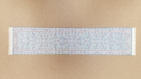 Runner with Fringe, Blue, Cream