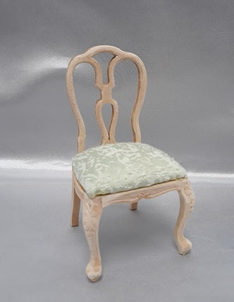 Queen Anne Side Chair, Brocade Green Fabric, Unfinished