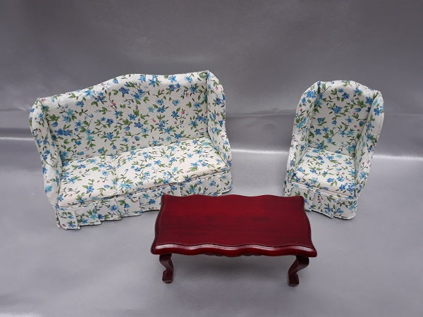 Living Room Set, 3pc, Blue Floral