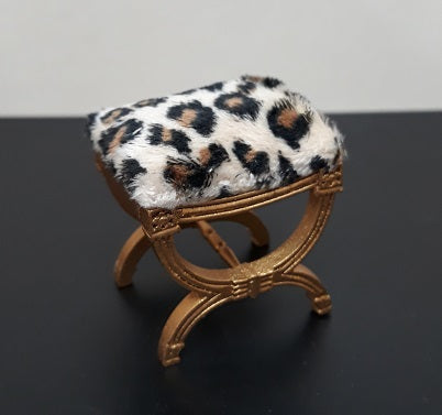 X Frame Stool, Gold with Leopard Fabric
