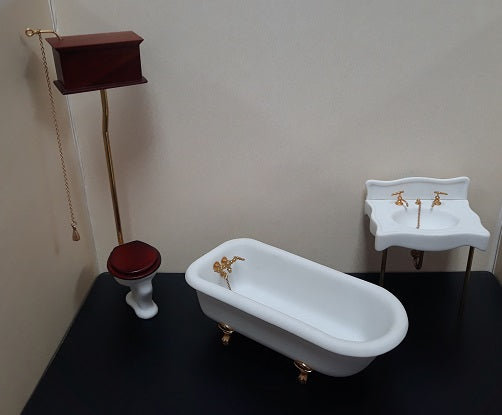 Victorian Bathroom Set, 3pc, 24K, Signed