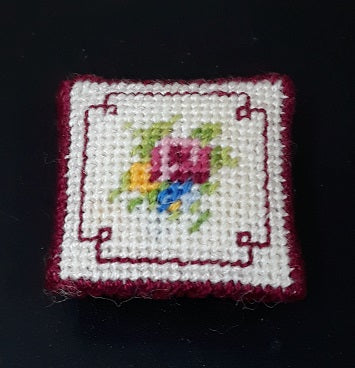 Pillow, Needlepoint, Burgandy & Cream