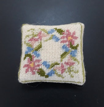Pillow, Petit Point, Floral Wreath