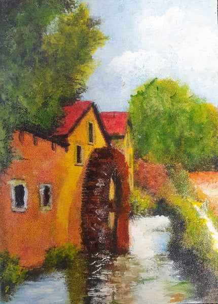 Oil Painting, Wind Mill & Farm