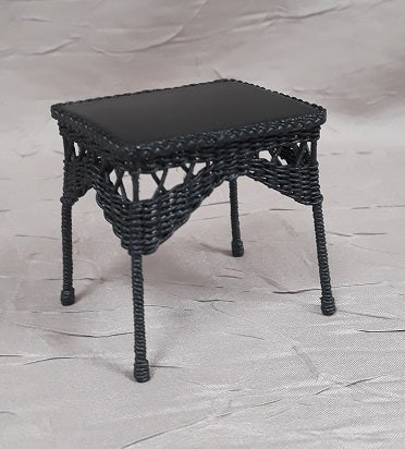 Woven Wicker Side Table, Black