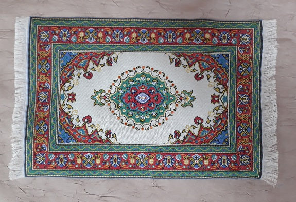 Rug, Oriental, Red, Green, White