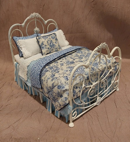 White Iron Bed, Shabby Chic, Blue