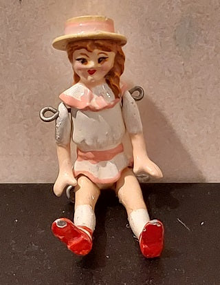 Baby Doll with Pink Hat, Jointed, Handpainted