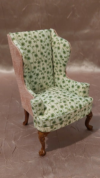 Shabby Wing Chair, Green Scroll