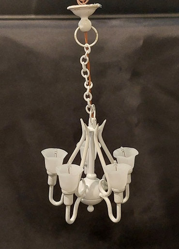 CBB328, 5 Arm Upright Tulip Chandelier, White