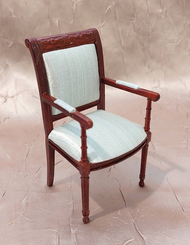 Arm Chair, Blue Satin, Mahogany