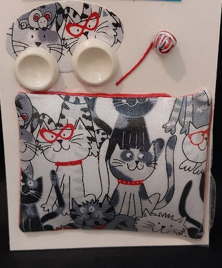 Cat Bed Set, Red & Gray