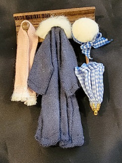 Walnut Shelf with Ladies Coat, Etc.