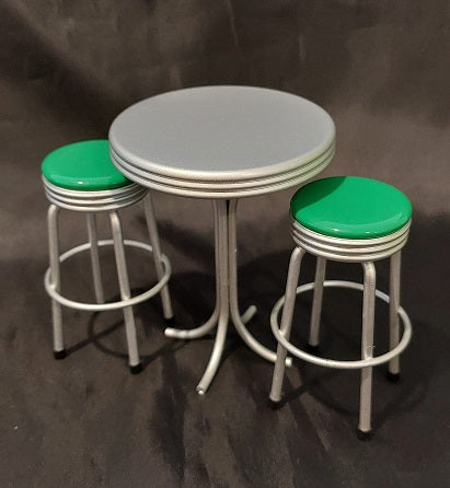 1950's Tall Table with 2 Stools, Green, 3pc