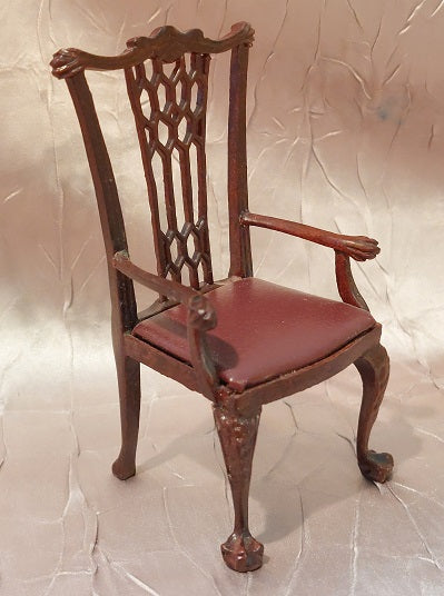 Arm Chair, Chippendale, Brown Leather, Mahogany
