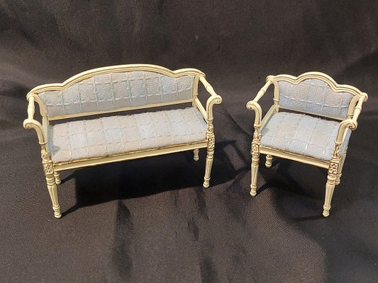 CMS001, Young Lady Settee & Chair, Cream, Blue