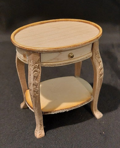 Oval Side Table with Drawer, Unfinished
