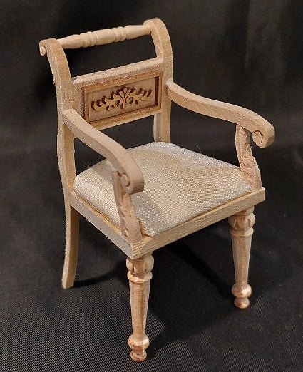 Arm Chair with Carving, Unfinished