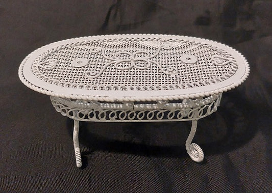 White Iron Wicker Oval Coffee Table