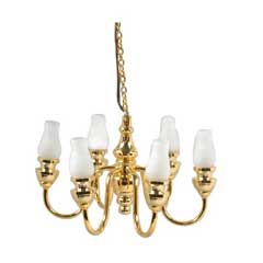 6 Arm Frosted Chimney Chandelier, Disc.
