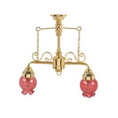 Two Arm Chandelier with Red Floral Shade