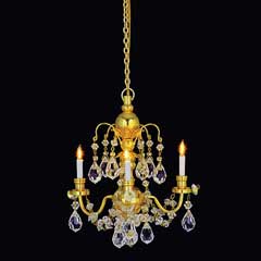 3 Arm Brass Crystal Chandelier
