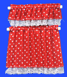 Cottage Curtains, Nursery Hearts, Red
