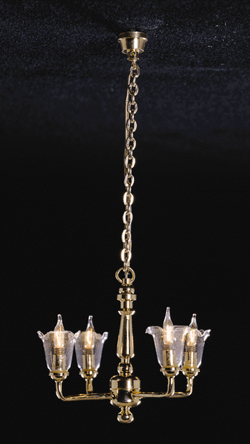 4 Arm Brass Chandelier, Clear Tulip Shade