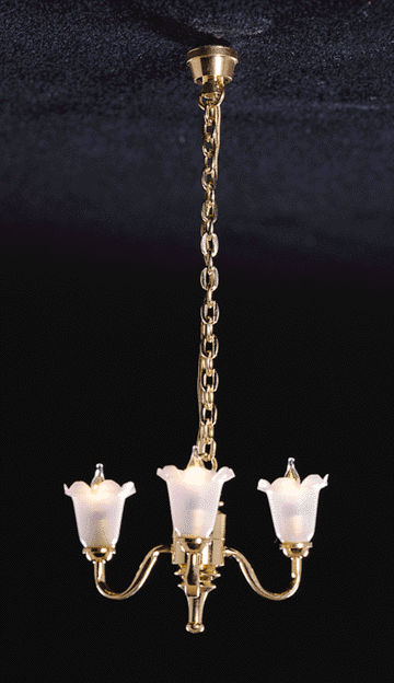 3 Up Arm Chandelier, Frosted Tulip Shades