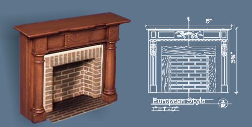 Greek Revival Style Fireplace with Hearth & Embers, Walnut