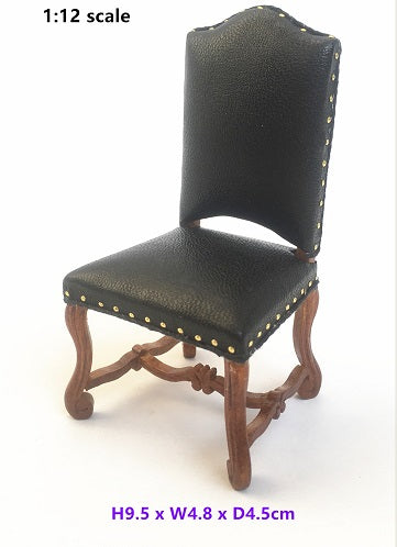 Spanish Style Side or Office Chair, Black Leather