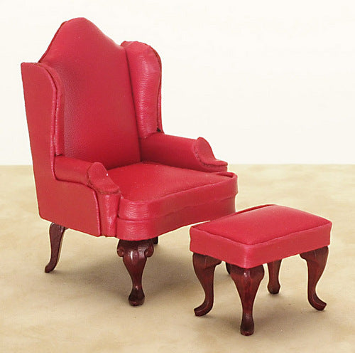 Wingchair with Ottoman/ Red