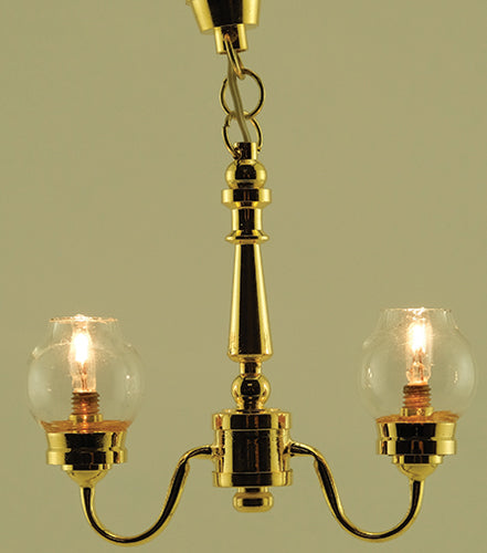 2 Light Chandelier, Clear Globe