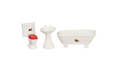 1/2" Scale Bathroom Set, White with Flowers, 3pc