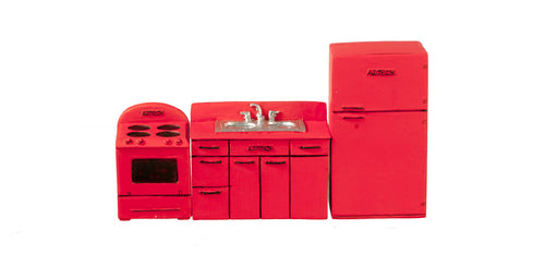 1/2" Scale 1950's Kitchen Set, 3pc, Red