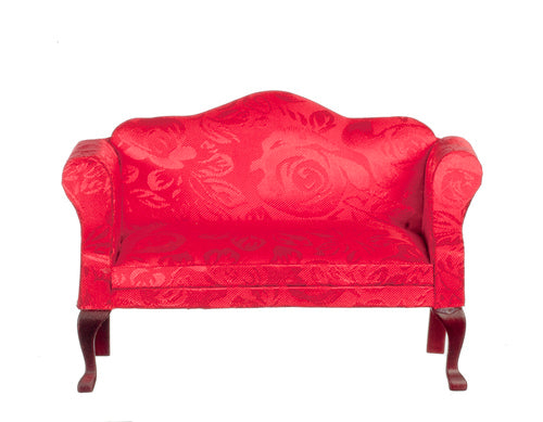Queen Anne Loveseat, Mahogany, Red