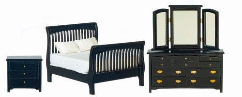 Slat Bedroom Set, Black, 3pc