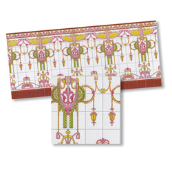 Art Nouveau Wall Tiles, Red, Yellow, & Green