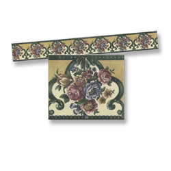 Wallpaper Border, Green with Pink & Blue Roses