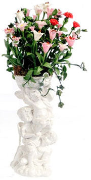 Pink, White, & Red Flowers in Pedestal