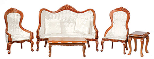 Victorian Living Room Set, Walnut, 5pc